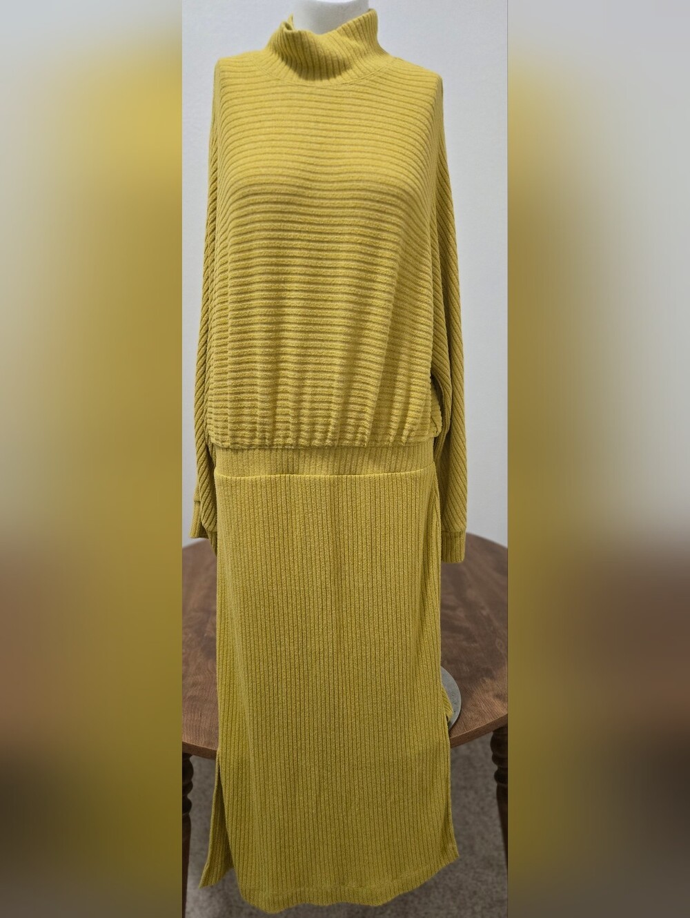 Saturday Sunday Anthropologie Ribbed Turtleneck Maxi Dress Mustard Yellow LP